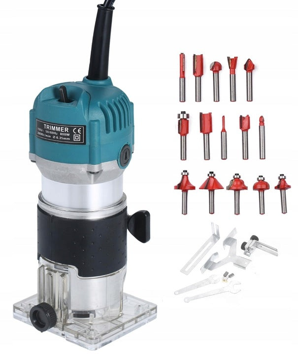 WOOD EDGE ROUTER TRIMMER 800W 30000RPM 6.35mm + 15x CUTTERS Packaging status original
