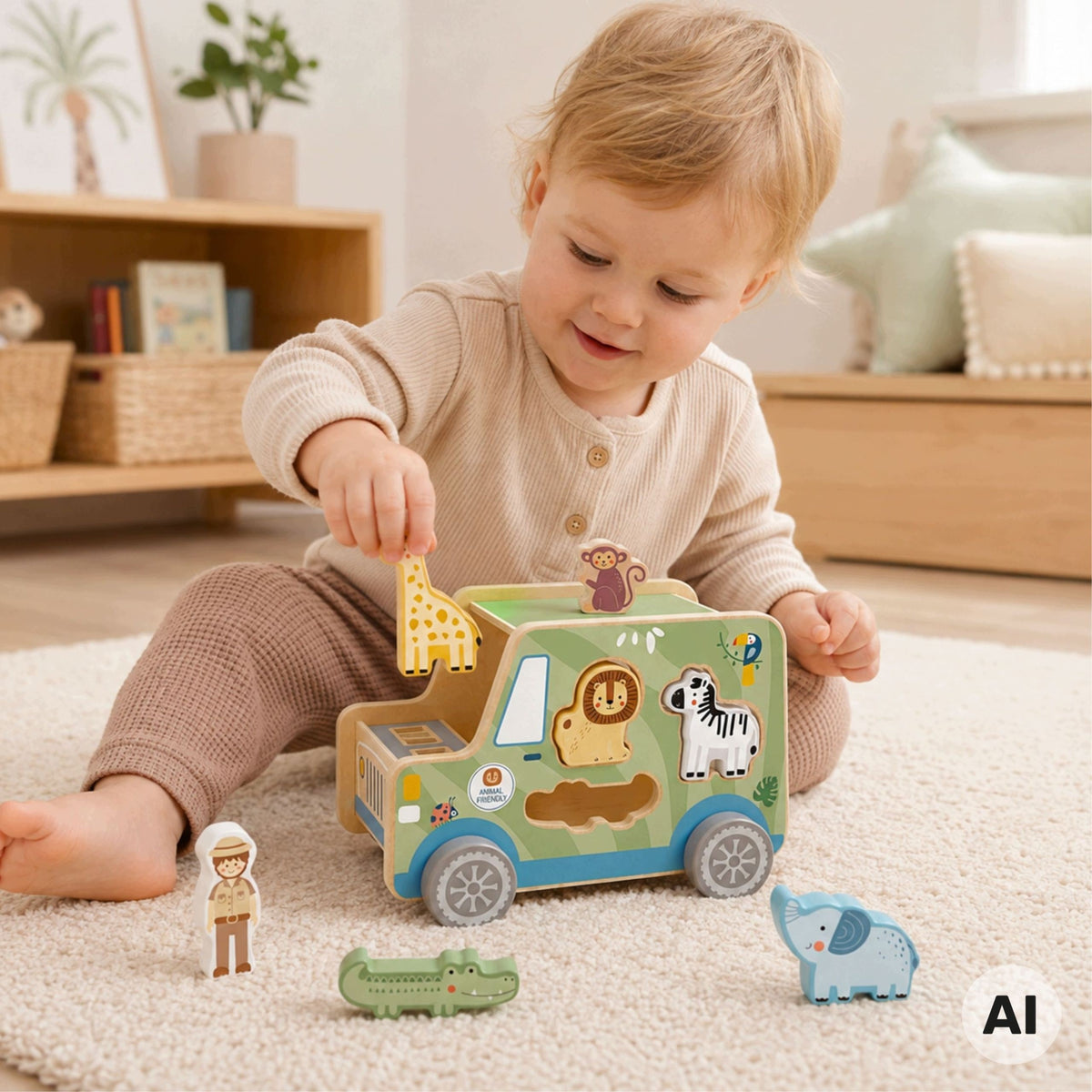 WOODEN ACTIVITY CUBE MONTESSORI CAR SAFARI SORTER TOOKY TOY Brand Tooky Toy