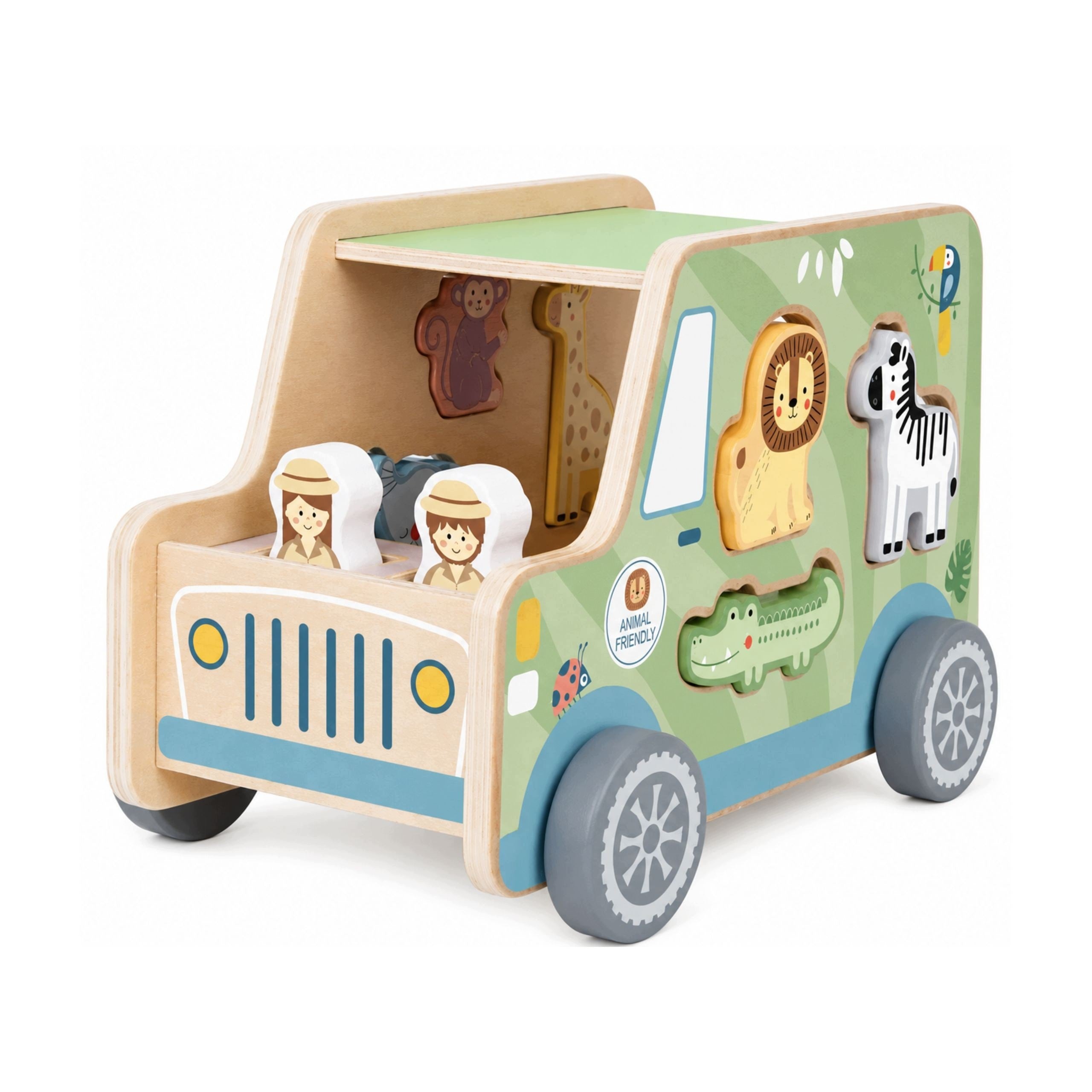 WOODEN ACTIVITY CUBE MONTESSORI CAR SAFARI SORTER TOOKY TOY Minimum kid's age 1