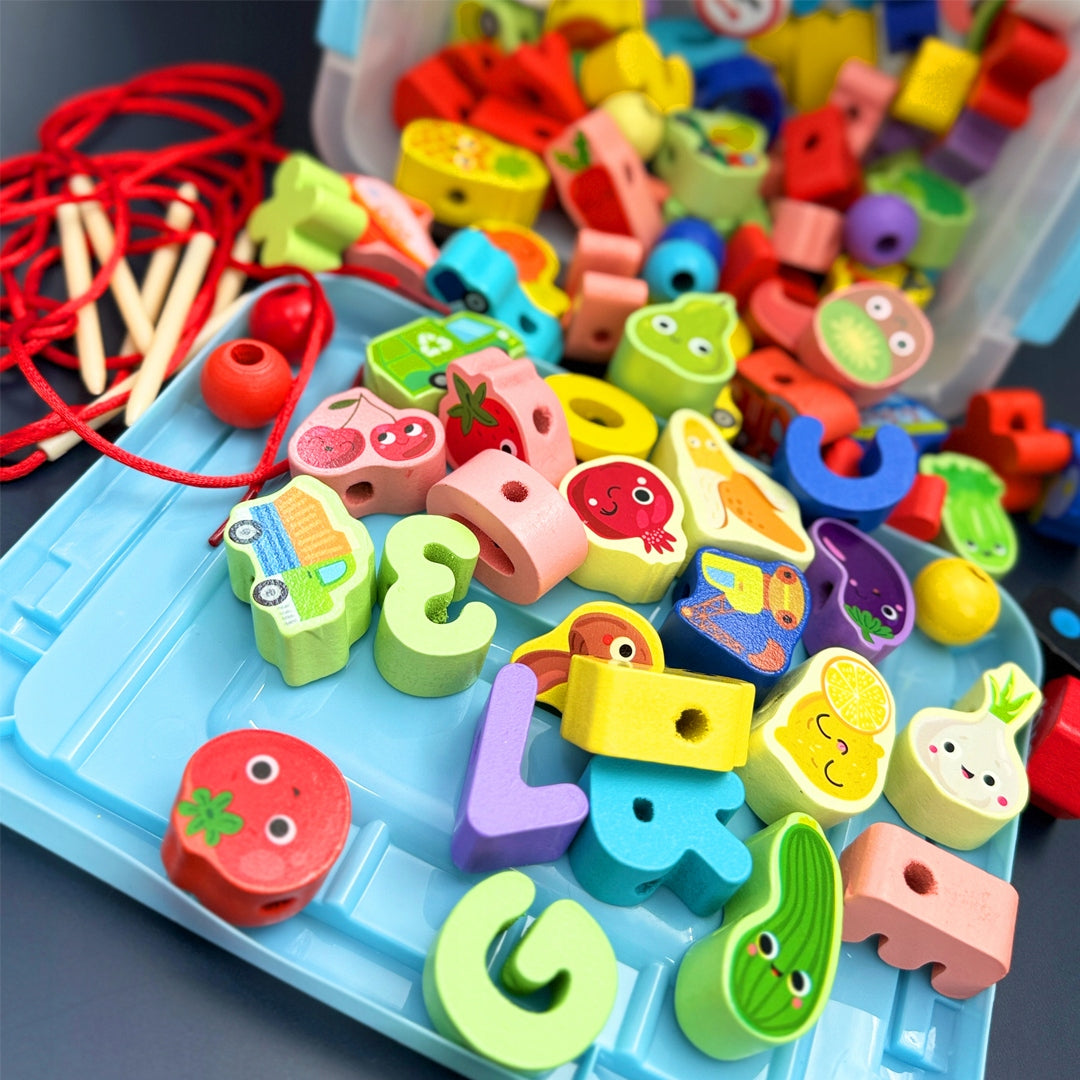 WOODEN BEADS FOR THREADING MONTESSORI BLOCKS BOY'S DAY Brand no brand