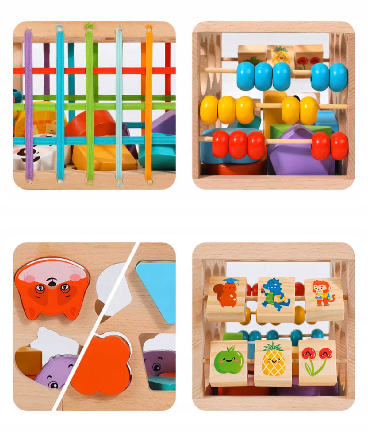 WOODEN BLOCK SORTER FLEXIBLE SENSORY CUBE MONTESSORI RUBBER BANDS 12 Manufacturer code DREWNIANY SORTER KLOCKÓW ELASTYCZNA KOSTKA