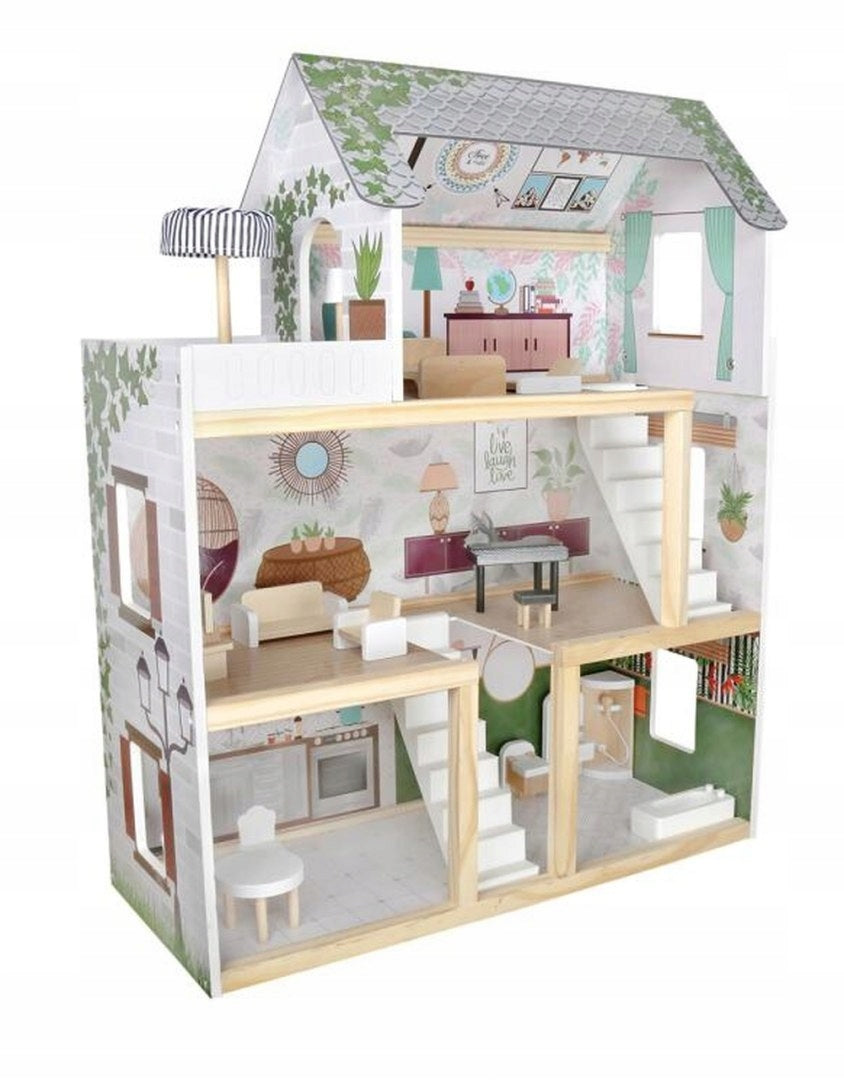 WOODEN BOHO DOLLHOUSE WITH LED LIGHTING – HIT