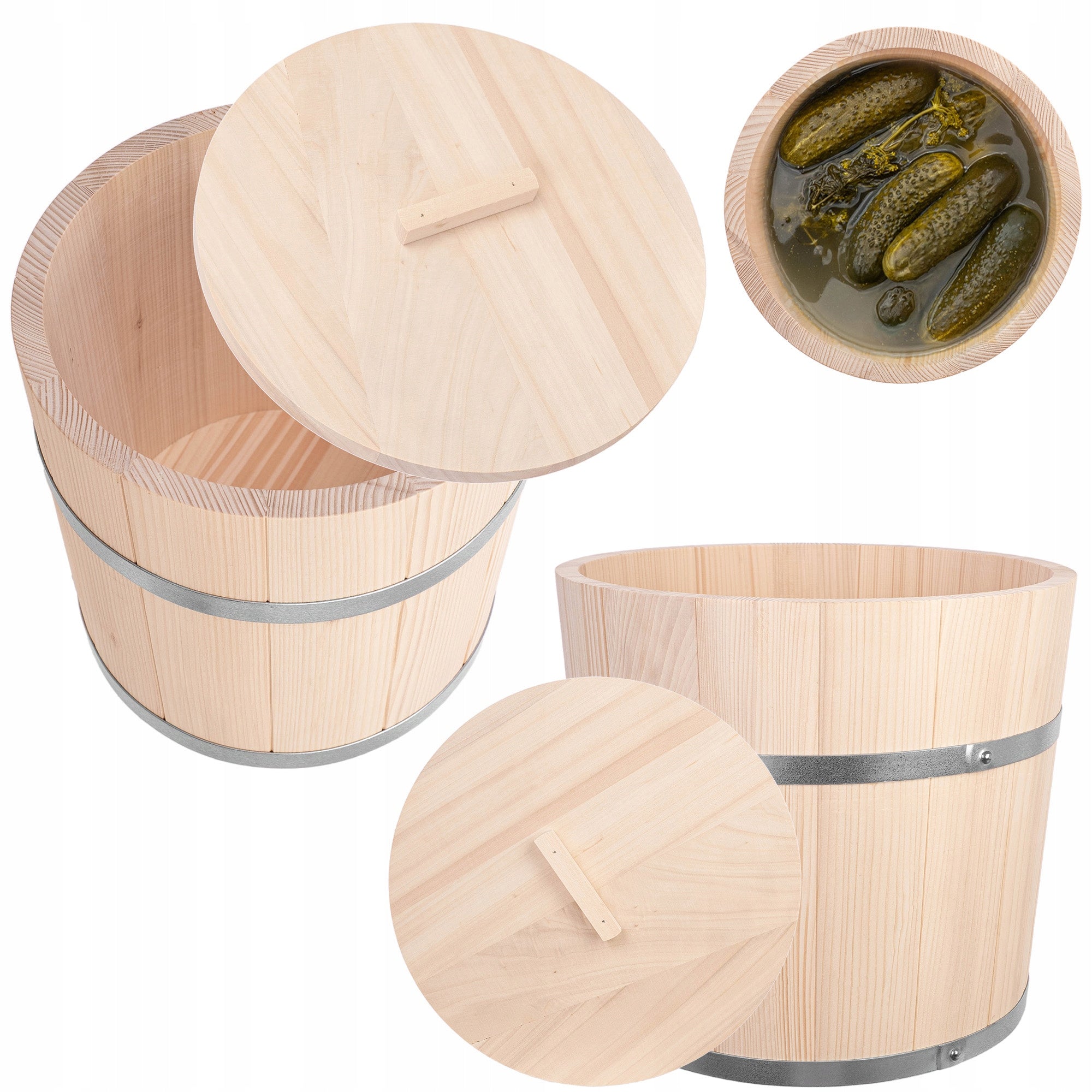 WOODEN CABBAGE PICKLING BARREL 25L CUCUMBERS WITH LID LARGE SOLID