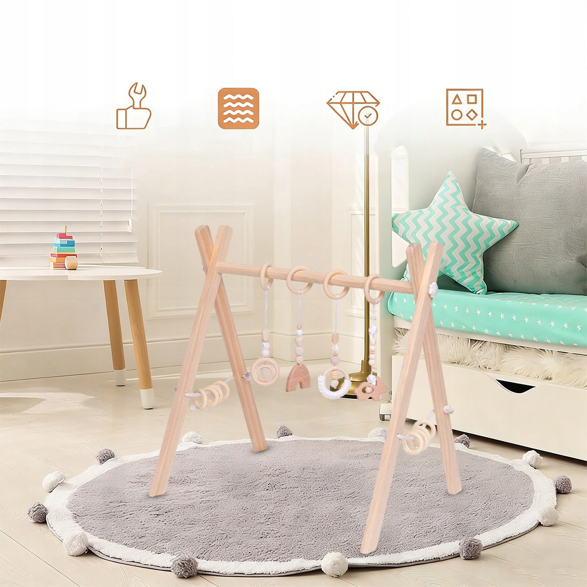 WOODEN CLASSIC GYM FOR KIDS FOLDING EDUCATIONAL FOR NEWBORN Kid's age 0+