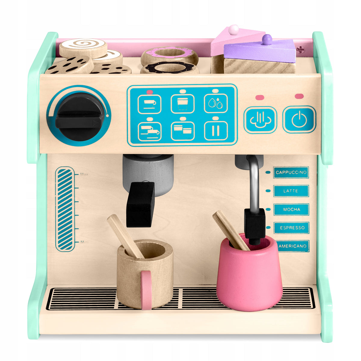 WOODEN COFFEE MAKER CAFE CONFECTIONERY CUPS TOY 2IN1 Manufacturer code 785100