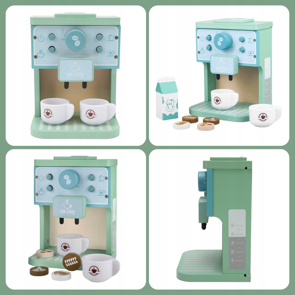 WOODEN COFFEE MAKER FOR CHILDREN WITH KITCHEN ACCESSORIES CUPS GIFT Manufacturer code DREWNIANY EKSPRES DO KAWY DLA DZIECI MEMFLOW