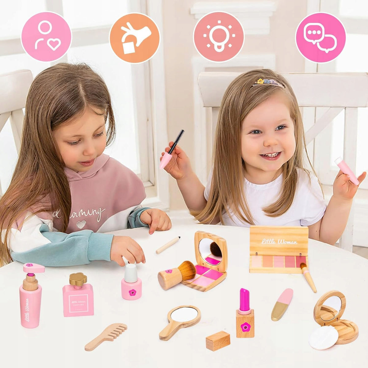 WOODEN COSMETIC SET FOR A GIRL CHILD 15 EL. COSMETIC BAG Packaging status original