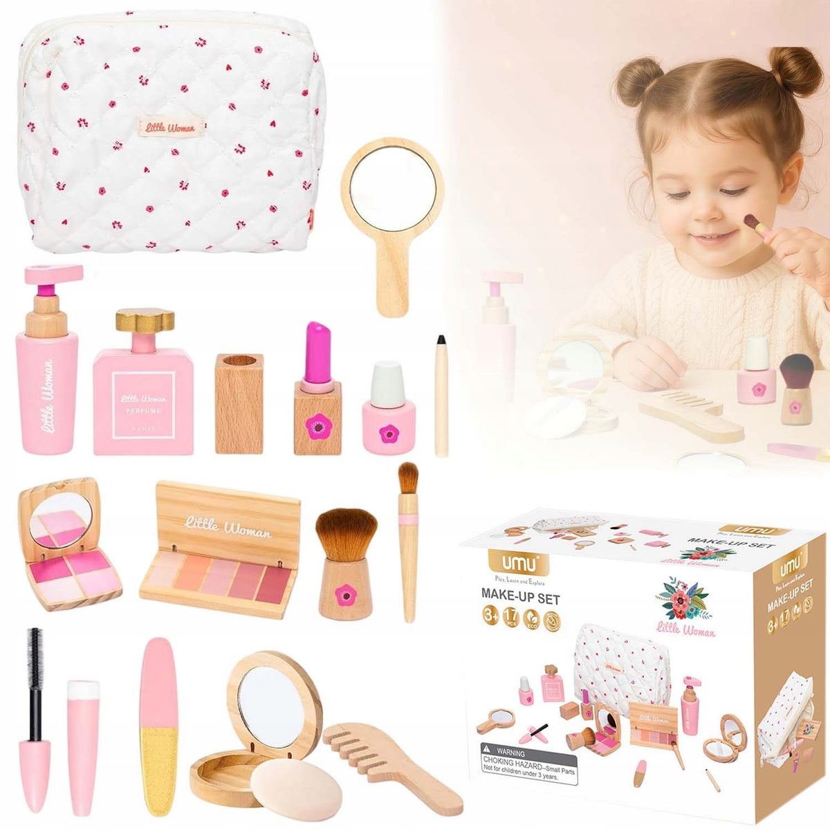 WOODEN COSMETIC SET FOR A GIRL CHILD 15 EL. COSMETIC BAG