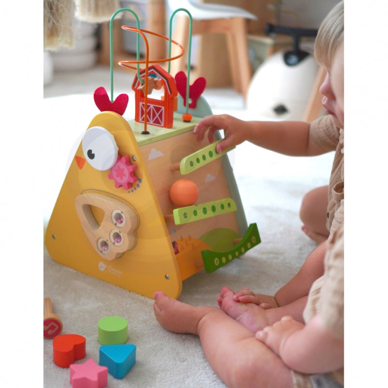 WOODEN CUBE MONTESSORI BOX ACTIVITY SORTER LOOP CYMBAL FARM XXL Brand Classic World