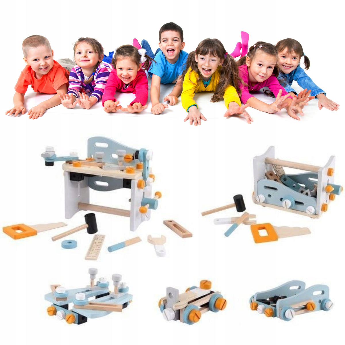 WOODEN DIY WORKSHOP for Kids Tool Set 52 Elements Manufacturer code warsztat zestaw narzędzi edukacyjna zabawka 6