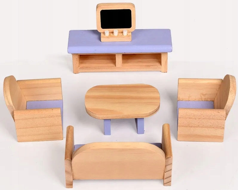 WOODEN DOLLHOUSE FURNITURE Furniture LARGE SET COLORFUL Manufacturer code TR116