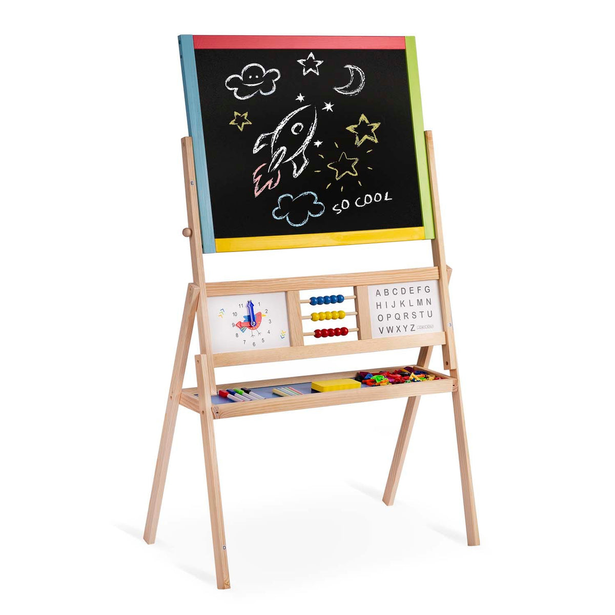 WOODEN DOUBLE SIDED EDUCATIONAL BOARD 2IN1 MAGNETIC CHALK + ACCESSORIES Brand RicoKids