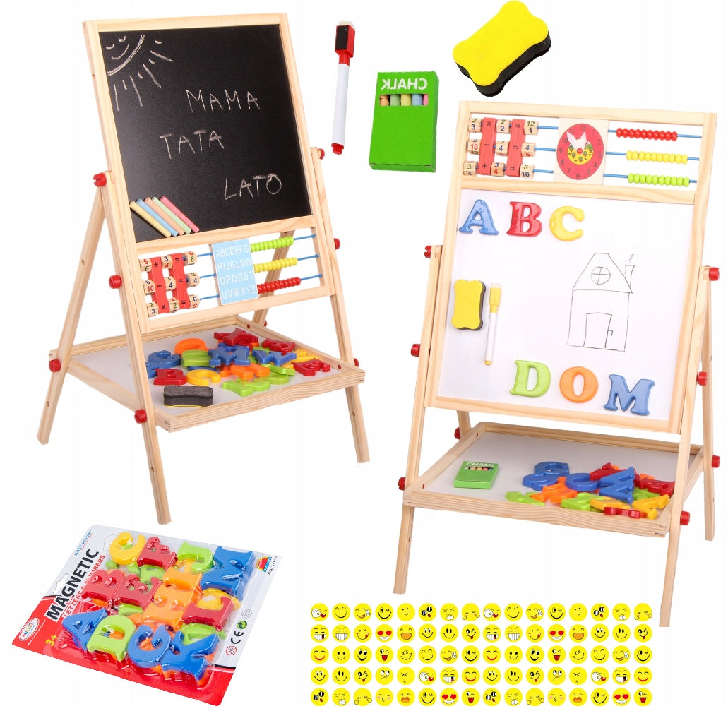 WOODEN DOUBLE SIDED EDUCATIONAL BOARD 2IN1 MAGNETIC CHALK + ACCESSORIES Packaging status original