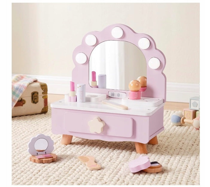 WOODEN DRESSING TABLE FOR GIRL MAKEUP SET WITH MIRROR LED GIFT