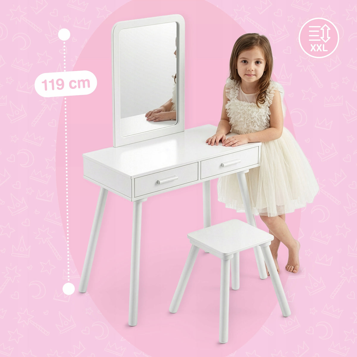 WOODEN DRESSING TABLE FOR GIRLS CHILDREN MIRROR STOOL LARGE KINDERPLAY Manufacturer code GS3320