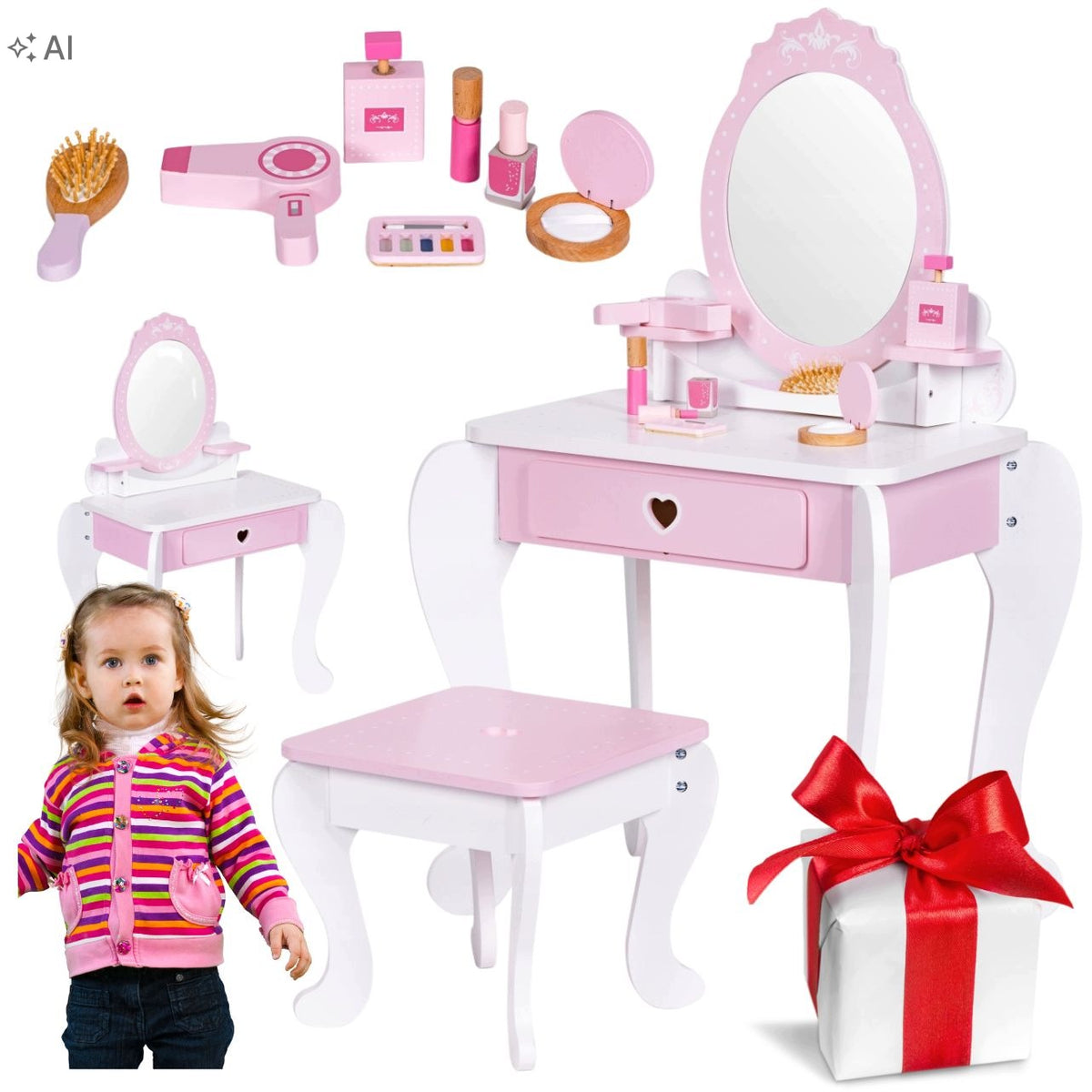 WOODEN DRESSING TABLE FOR GIRLS CHILDREN WITH MIRROR FOR PLAY ACCESSORIES