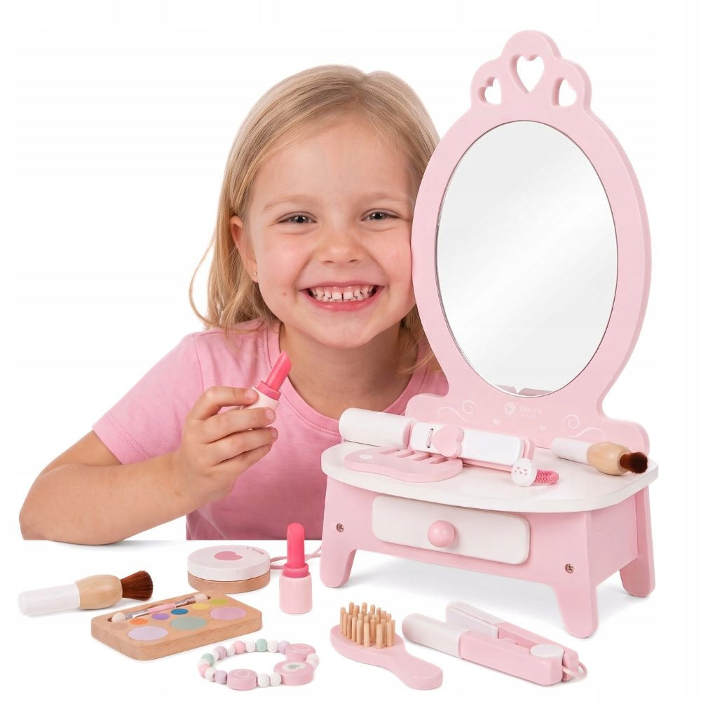 WOODEN DRESSING TABLE FOR GIRLS WITH MIRROR + STRAIGHTENER 11 AKC CLASSIC WORLD