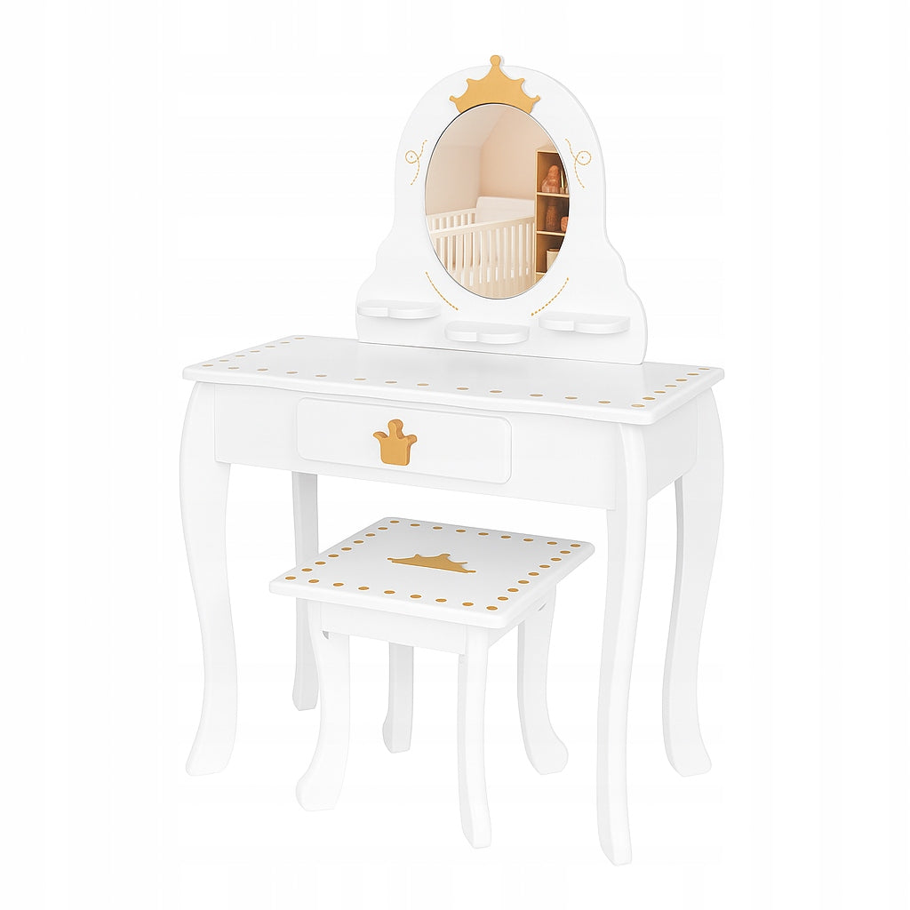WOODEN DRESSING TABLE FOR GIRLS WITH MIRROR WHITE SHELVES White Dream Packaging status original