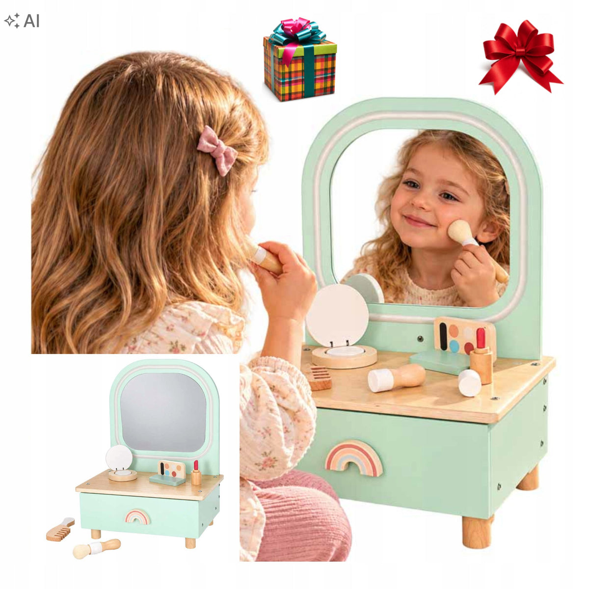 WOODEN DRESSING TABLE For Girl With Mirror LED Backlight GIFT