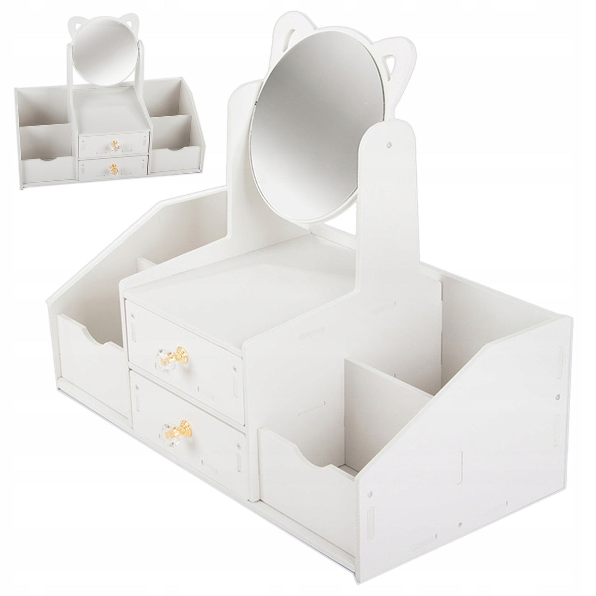 WOODEN DRESSING TABLE WITH EARS MIRROR ORGAIZER FOR DESK WHITE CHEST OF DRAWERS 3+