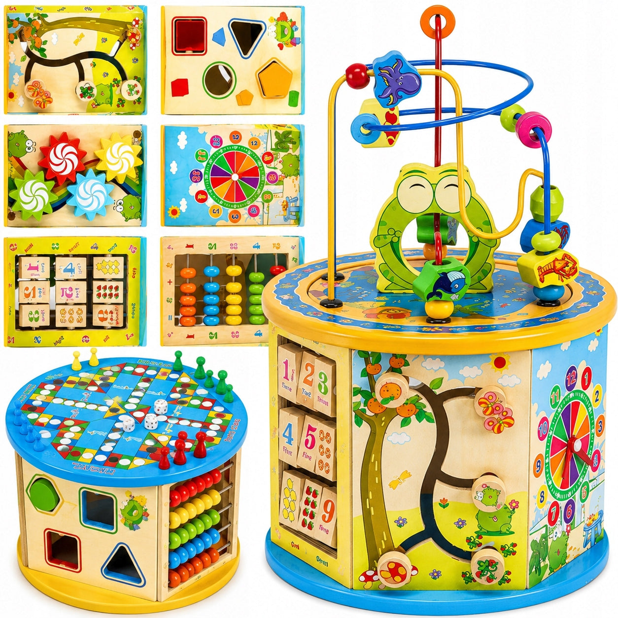 WOODEN EDUCATIONAL CUBE 8IN1 SORTER BOX MANY FUNCTIONS FOR CHILDREN Brand Meteor