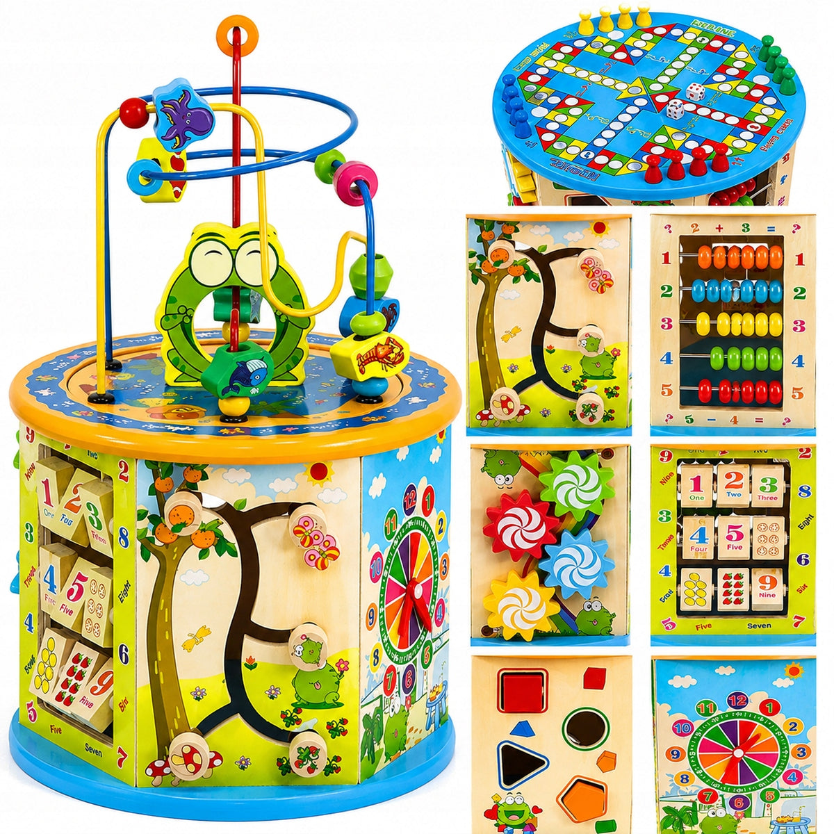 WOODEN EDUCATIONAL CUBE 8IN1 SORTER BOX MANY FUNCTIONS FOR CHILDREN Manufacturer code 16994