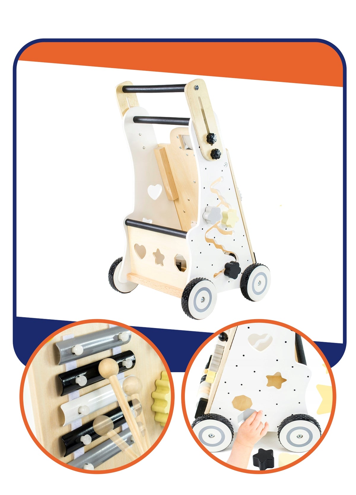 WOODEN EDUCATIONAL PUSHER 2IN1 WALKER EQUESTRIAN MANIPULATION BOARD Packaging status original