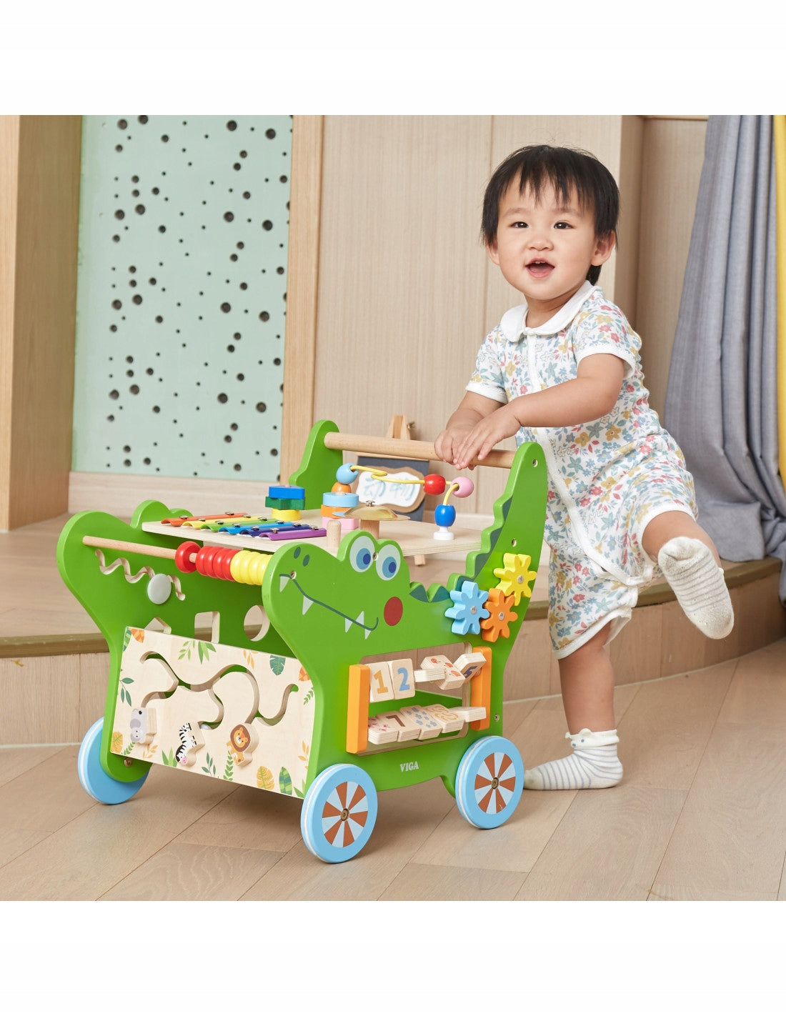 WOODEN EDUCATIONAL PUSHER FOR CHILDREN 12in1 SORTER LABYRINTH INSTRUMENT VIGA Manufacturer code 446818