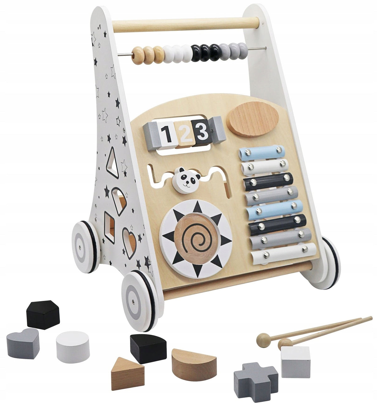 WOODEN EDUCATIONAL WALKER PUSHER RIDER SORTER FOR CHILDREN LEARNING Manufacturer code JEŹDZIK PCHACZ DREWNIANY
