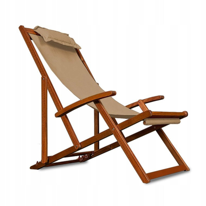 WOODEN GARDEN LOUNGER CHAIR BEIGE Brand Casaria