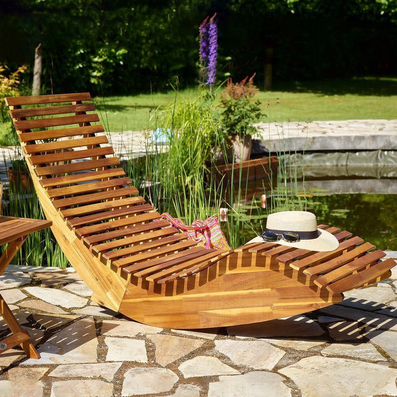 WOODEN GARDEN LOUNGER ROCKER MADE OF ACACIA WOOD Packaging status original