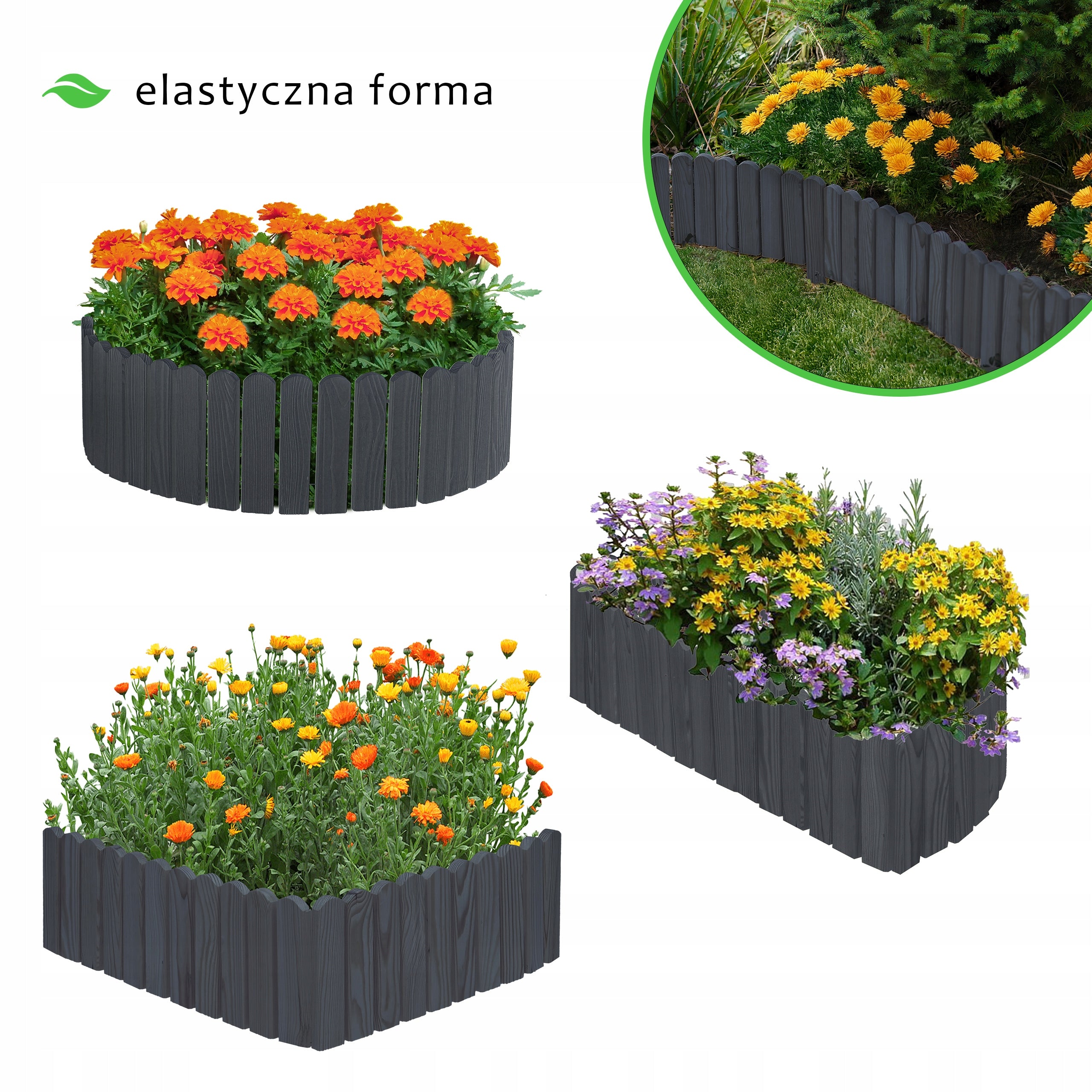 WOODEN GARDEN PALISADE, GARDEN EDGING, anthracite 100 x 20 PROMOTION Manufacturer code 0000051/2