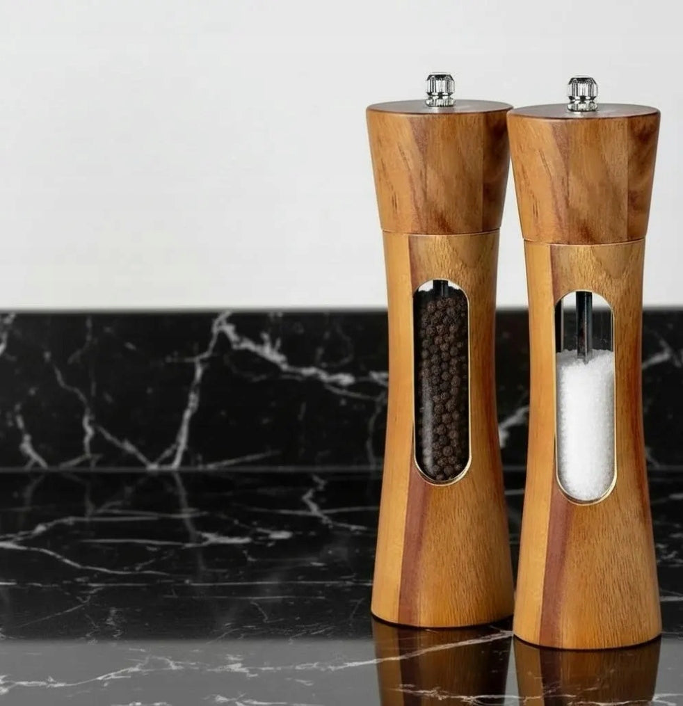WOODEN GRINDER DIKOM FOR PEPPER SALT SPICES WOOD ACACIA SET OF 2 Brand DIKOM