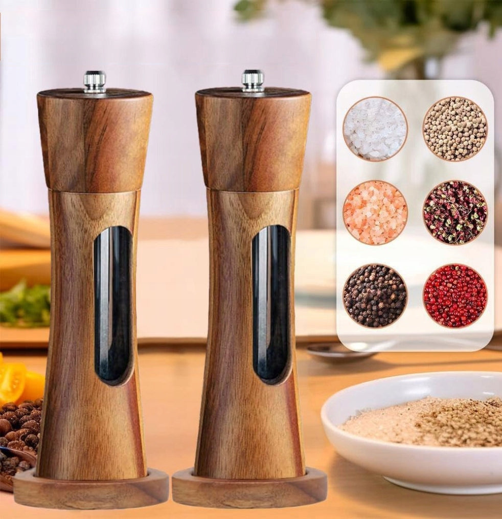 WOODEN GRINDER DIKOM FOR PEPPER SALT SPICES WOOD ACACIA SET OF 2 Packaging status original