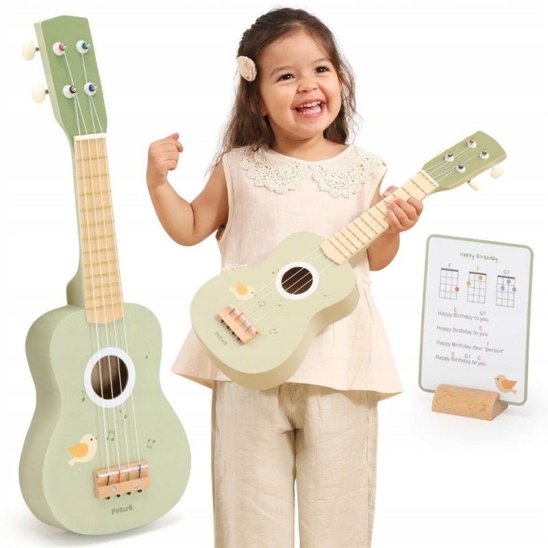 WOODEN GUITAR GREEN UKULELE ACOUSTIC NOTES LEARNING TO PLAY VIGA POLARB