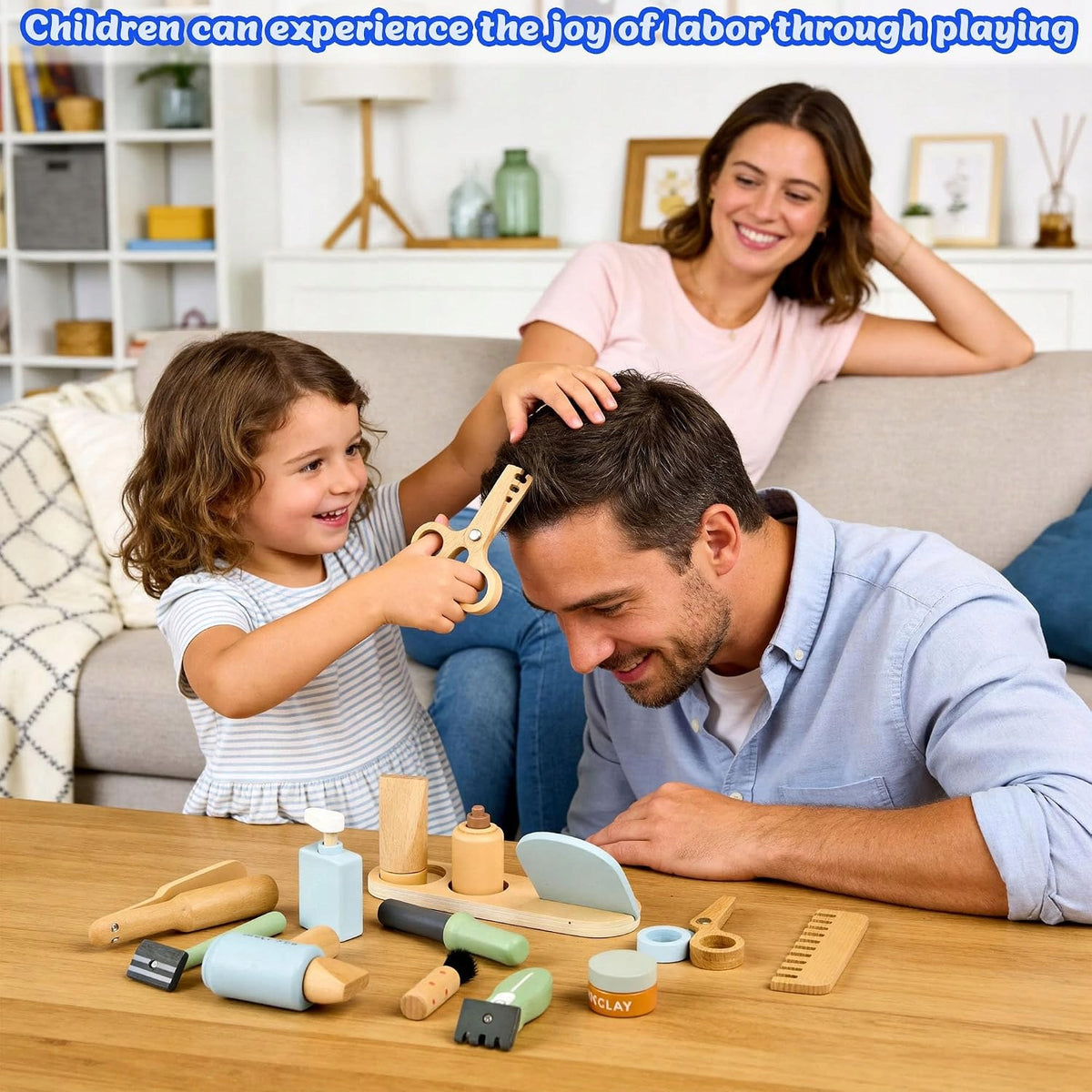 WOODEN HAIRDRESSER SET FOR CHILDREN DRYER MIRROR GIFT TOY Manufacturer code DREWNIANY ZESTAW FRYZJERSKI DLA STREFAZAKUPÓW