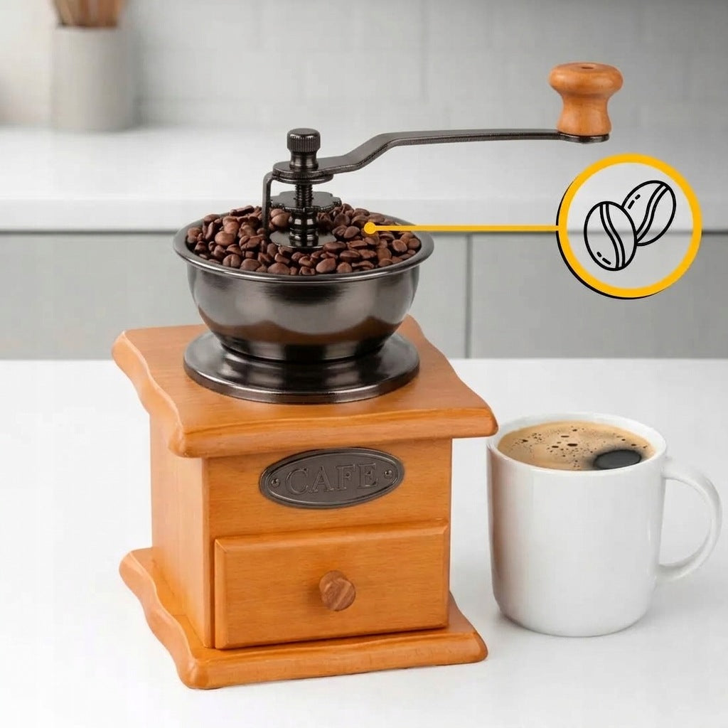 WOODEN HAND GRINDER CLASSIC SILVER TRADITIONAL FOR GRINDING Manufacturer code Młynek do kawy