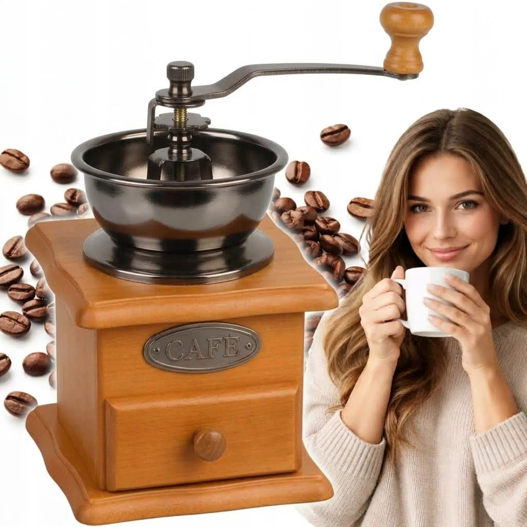 WOODEN HAND GRINDER CLASSIC SILVER TRADITIONAL FOR GRINDING Packaging status original