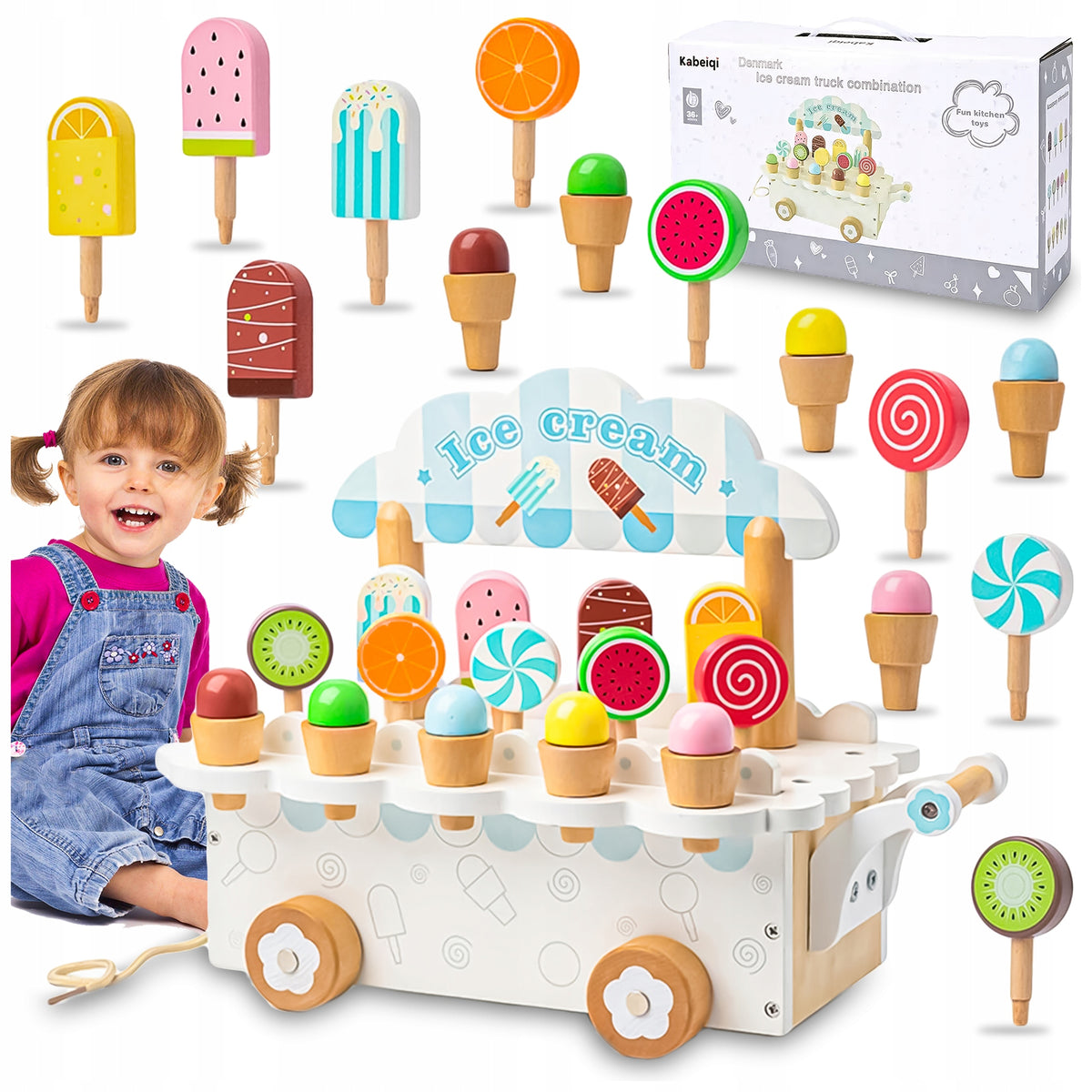 WOODEN ICE CREAM CART TOY ICE CREAM SET BOYFRIEND'S DAY