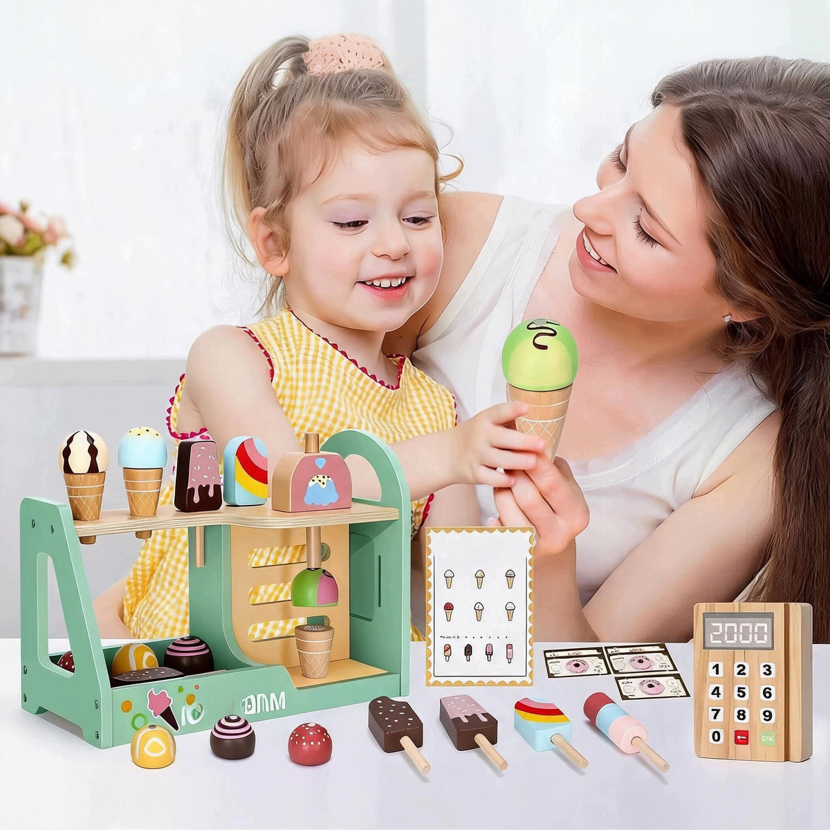 WOODEN ICE CREAM PARLOR SET FOR CHILDREN SAFETY CUTE TOY APPEARANCE Packaging status original
