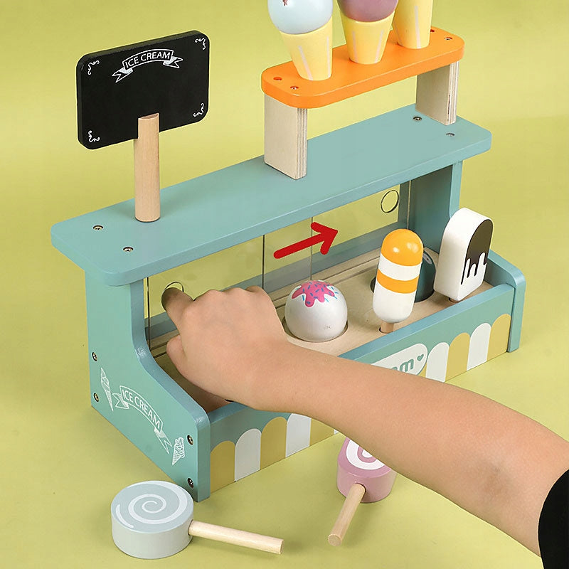 WOODEN ICE CREAM SHOP FOR KIDS ICE CREAM SHOP ICE CREAM SET ON STICK KNOBS Manufacturer code LODY DREWNIANE