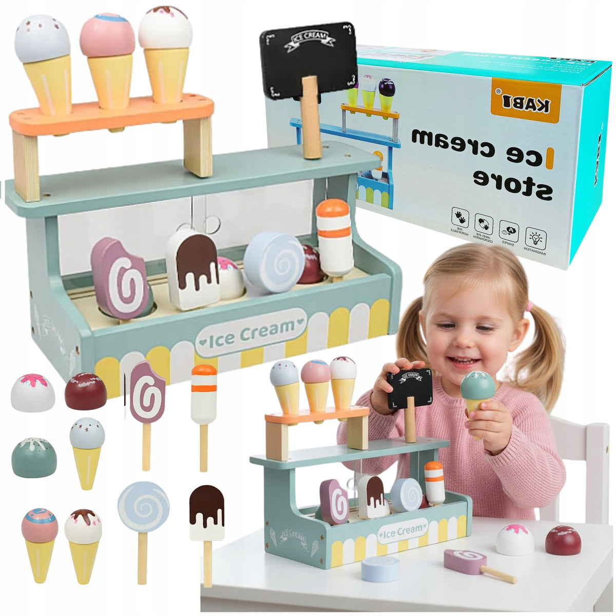 WOODEN ICE CREAM SHOP FOR KIDS ICE CREAM SHOP ICE CREAM SET ON STICK KNOBS