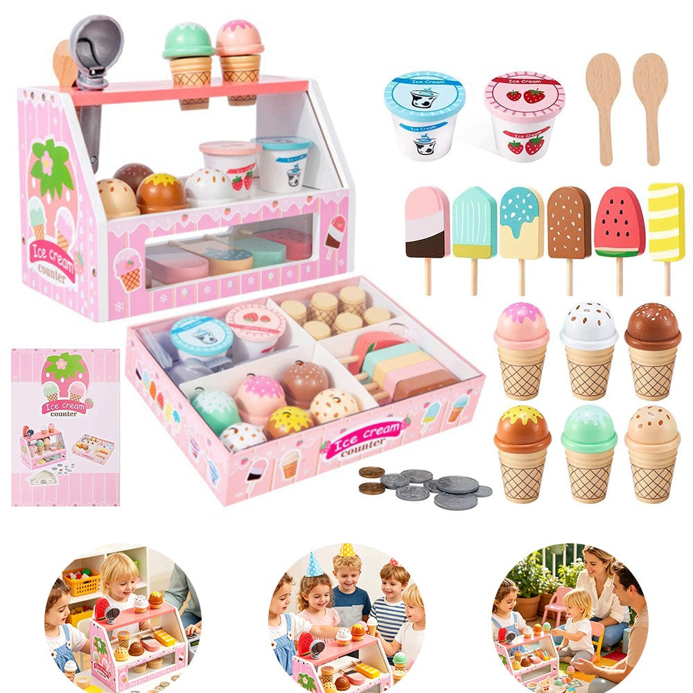 WOODEN ICE CREAM SHOP TOY SHOP ICE CREAM SET GIFT SHOP