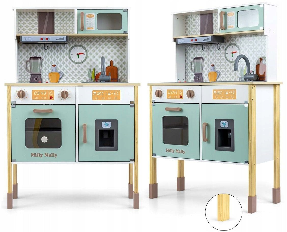 WOODEN INTERACTIVE KITCHEN FOR CHILDREN WITH HOOD ACCESSORIES BJORN SINK LED Brand Milly Mally