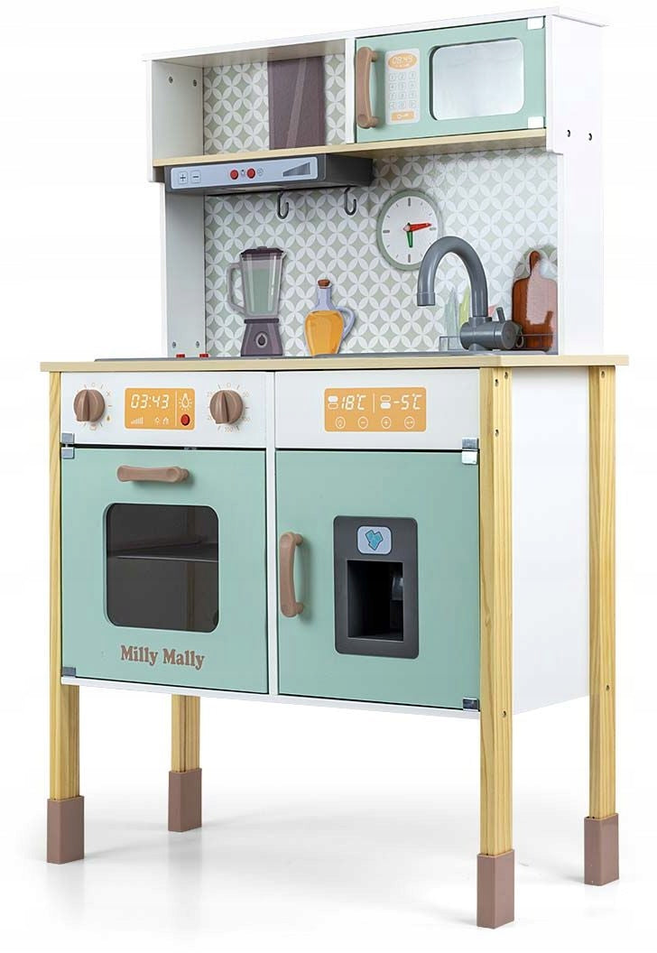 WOODEN INTERACTIVE KITCHEN FOR CHILDREN WITH HOOD ACCESSORIES BJORN SINK LED Color multicolor