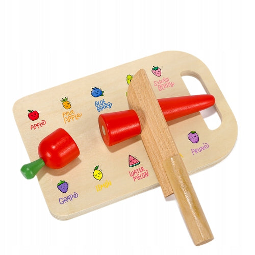 WOODEN KITCHEN ACCESSORIES VEGETABLES AND FRUITS LARGE SET BOARD KNIFE GIFT Manufacturer code RE-1049
