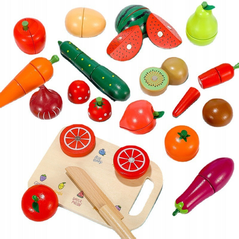 WOODEN KITCHEN ACCESSORIES VEGETABLES AND FRUITS LARGE SET BOARD KNIFE GIFT