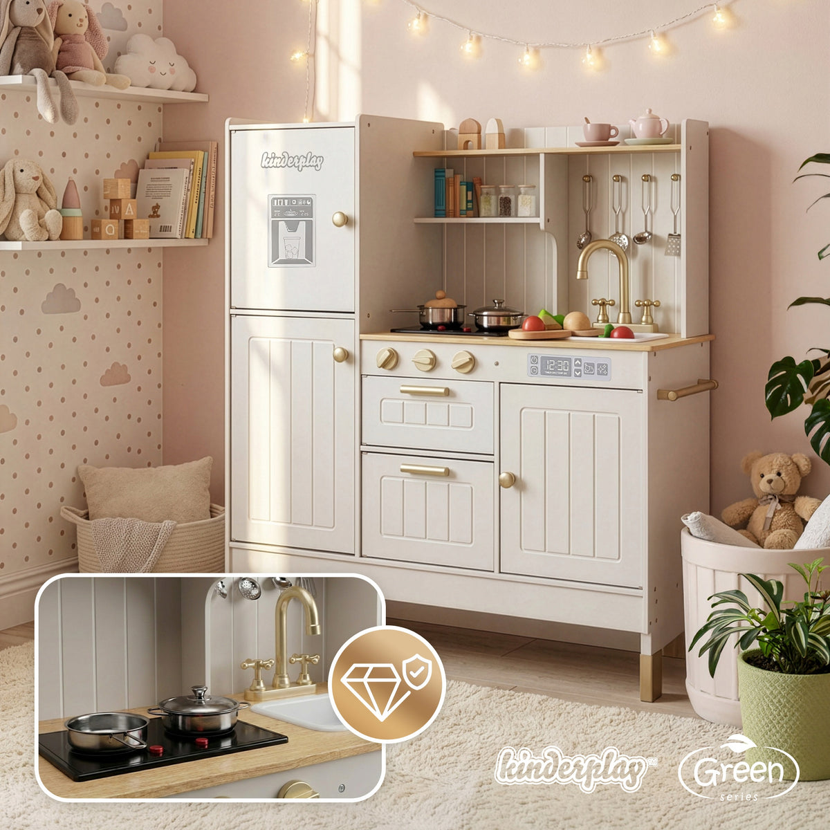 WOODEN KITCHEN FOR CHILDREN KINDERPLAY INTERACTIVE ACCESSORIES LIGHT Packaging status original