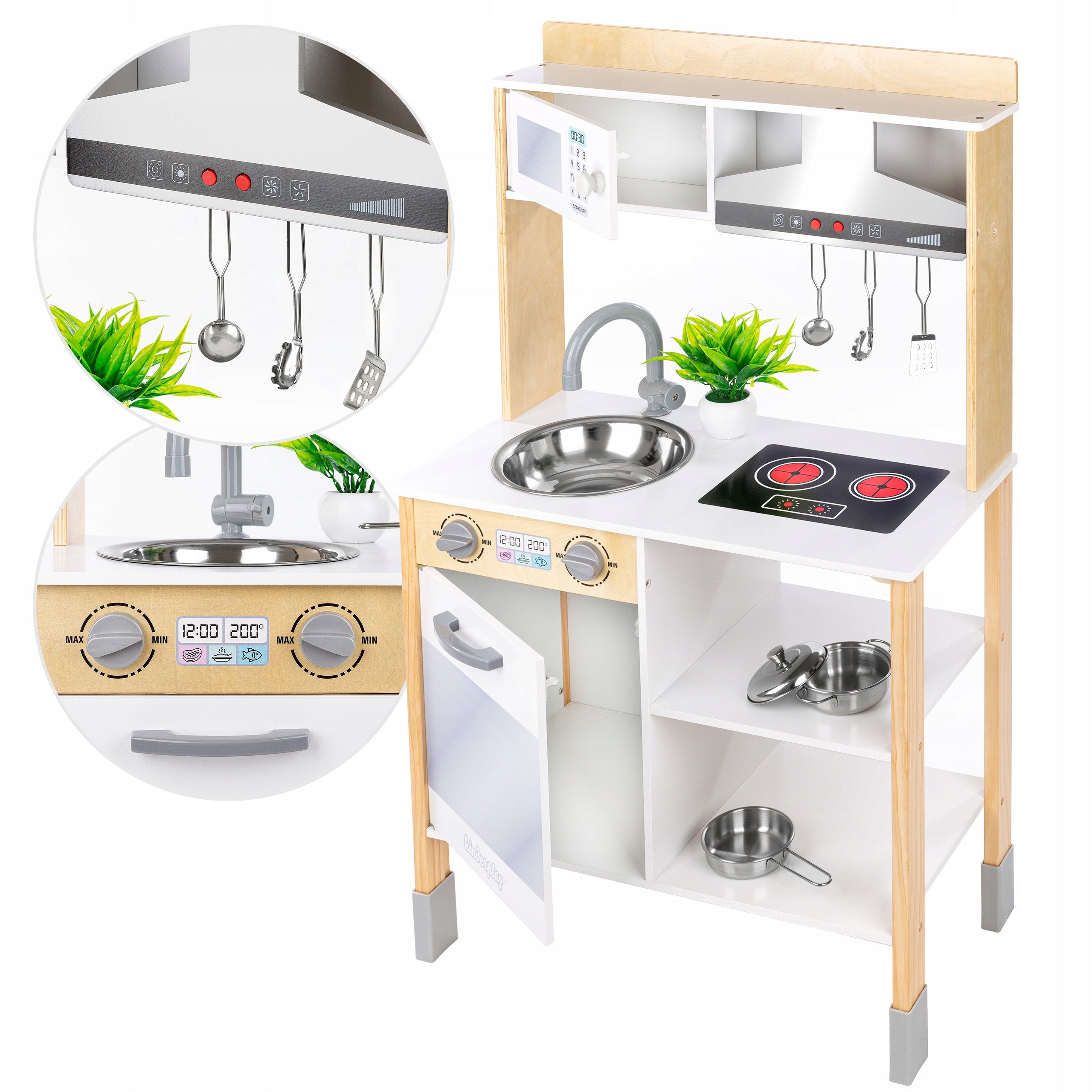 WOODEN KITCHEN FOR CHILDREN KINDERPLAY INTERACTIVE HOOD ACCESSORIES 100cm Packaging status original