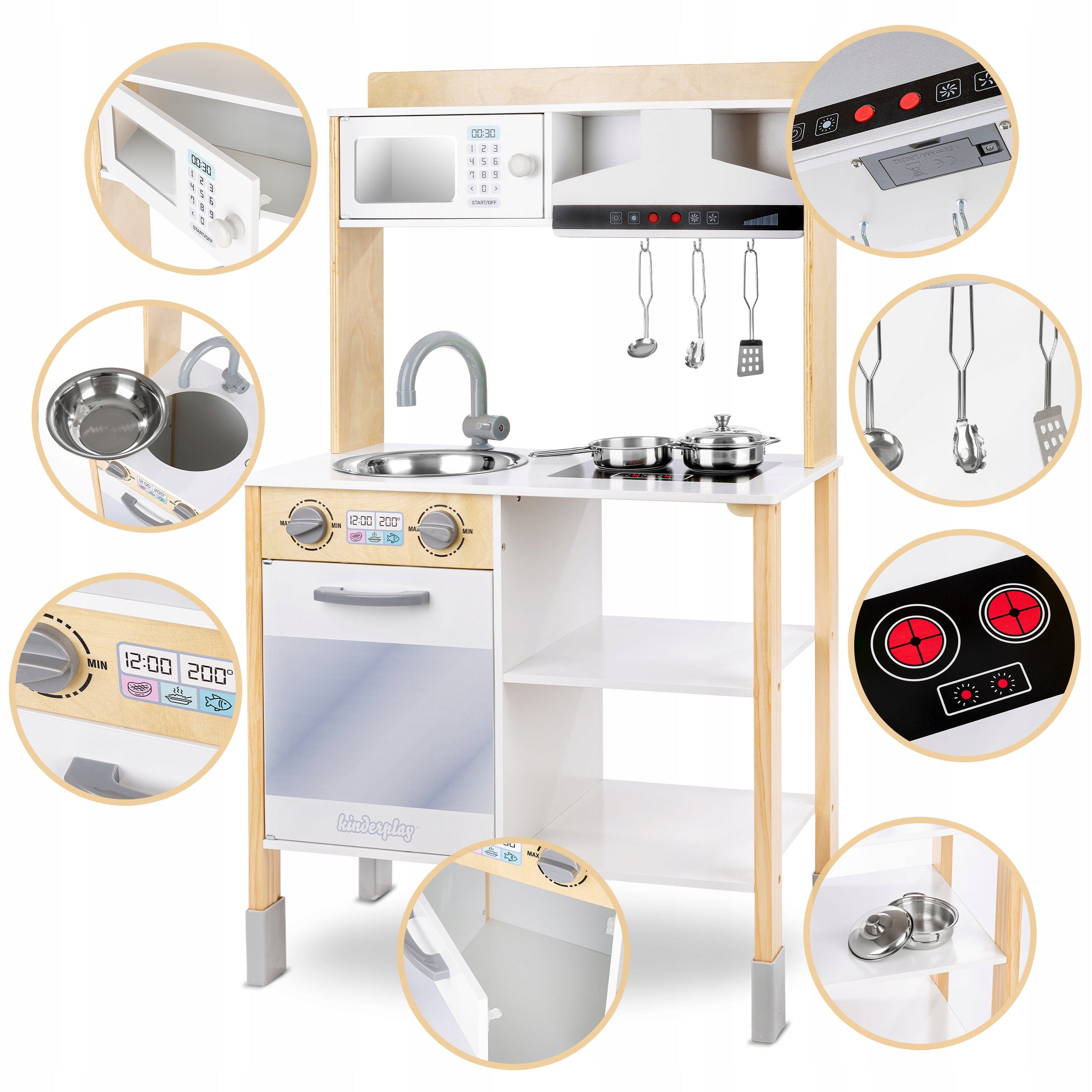 WOODEN KITCHEN FOR CHILDREN KINDERPLAY INTERACTIVE HOOD ACCESSORIES 100cm